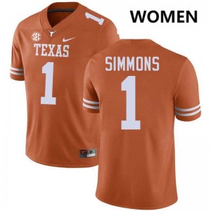 Colin Simmons Burnt Orange Player #1 Football Womens Jerseys - Texas Orange 666801-443
