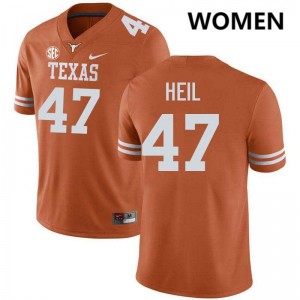 Gehrig Heil UT Austin #47 Women Stitched Football Jerseys - Texas Orange 565217-888