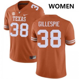 Graham Gillespie University of Texas Football #38 Women Game Jerseys - Texas Orange 631123-669