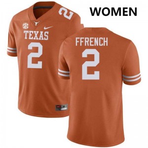 Jaime Ffrench Texas Longhorns Football #2 Womens Game Jerseys - Texas Orange 815097-620