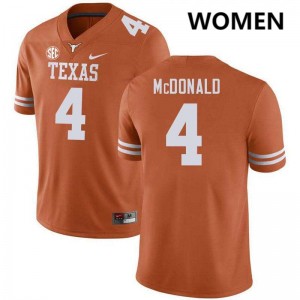 Jelani McDonald UT #4 Football 2025 Womens Jerseys - Texas Orange 388060-176