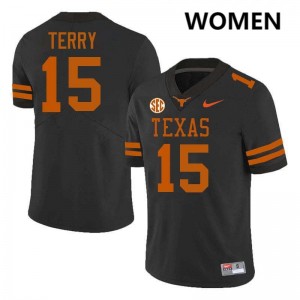 Justus Terry Burnt Orange Womens #15 Embroidery Football Jerseys - Black 353488-797