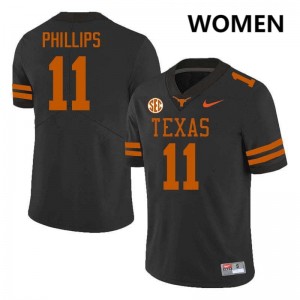 Kade Phillips Texas Football Womens Replica #11 Jerseys - Black 352050-691