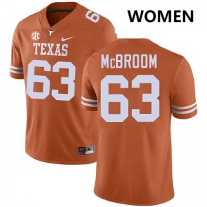 Rick McBroom UT Austin Football Womens Stitched #63 Jerseys - Texas Orange 577844-762