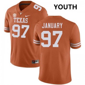 Alex January Burnt Orange NCAA #97 Youth Football Jerseys - Texas Orange 414612-309
