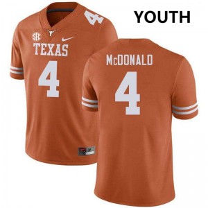 Jelani McDonald UT #4 University Youth Football Jerseys - Texas Orange 607742-852