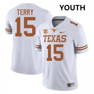 Justus Terry The Horns High School Youth #15 Football Jerseys - White 480127-955