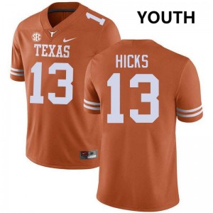 Zelus Hicks University of Texas Youth #13 Football Player Jerseys - Texas Orange 938770-748